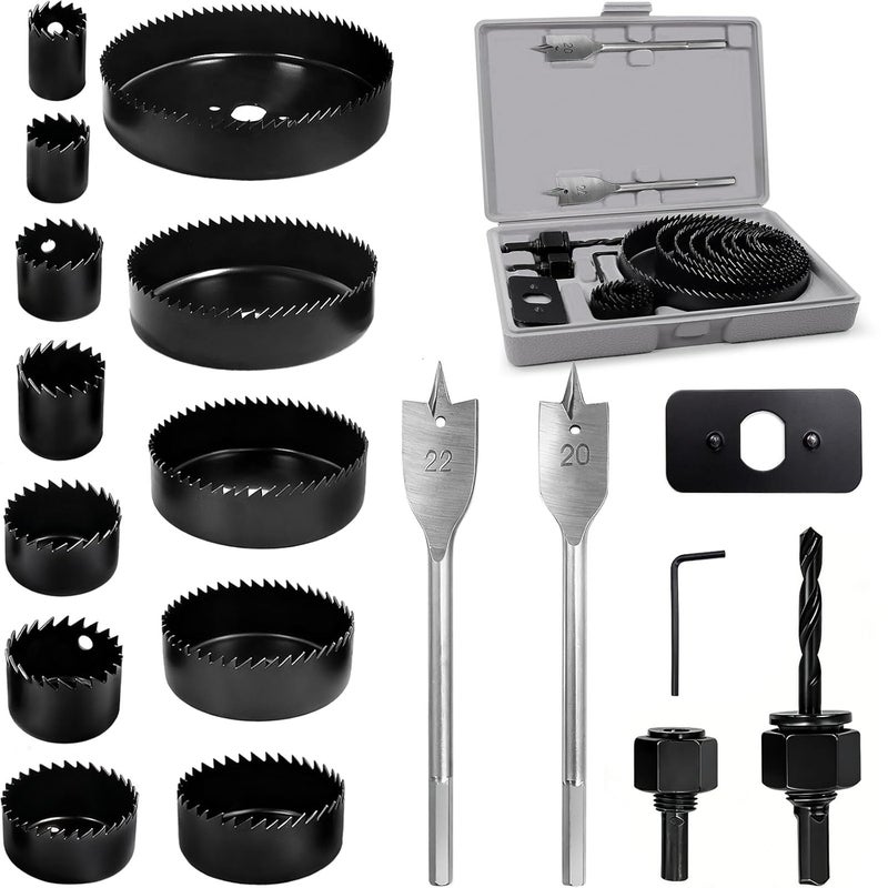 Doaho 18Pcs Hole Saw Kit,Wood Hole Saw Set with 3/4in-5in Hole Saws,Mandrels,Drill Bits,Installation Plate,Hex Wrench,Flat Saw,Storage Case for Wood,Plywood,PVC,Drywall,Plastic - Image 1